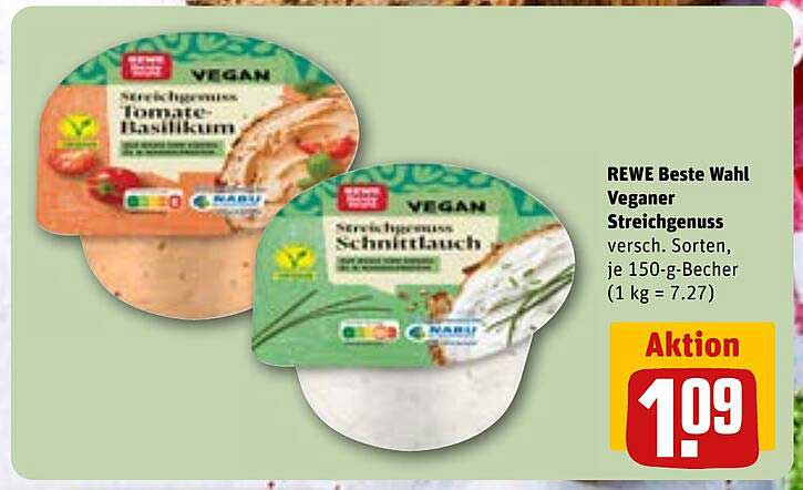 REWE Beste Wahl Veganer Streichgenuss versch. Sorten, je 150-g-Becher