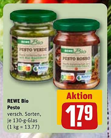 REWE Bio Pesto versch. Sorten, je 130-g-Glas