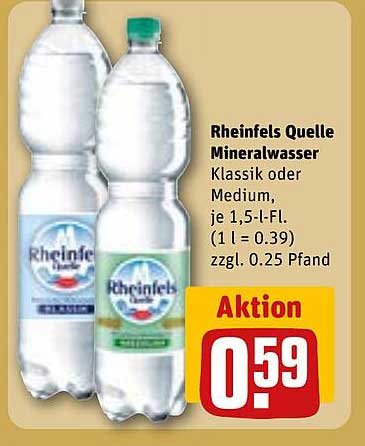 Rheinfels Quelle Mineralwasser Klassik oder Medium, je 1,5-l-Fl.