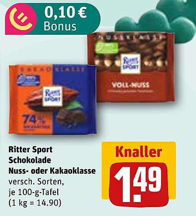 Ritter Sport Schokolade Nuss- oder Kakao-Klasse versch. Sorten