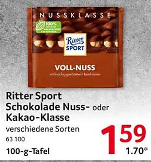 Ritter Sport Schokolade Nuss- oder Kakao-Klasse – verschiedene Sorten