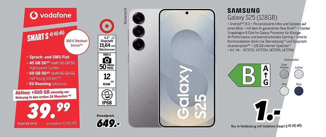 Samsung Galaxy S25 (128GB) mit Vodafone Smart S