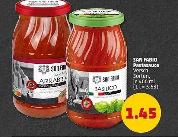 SAN FABIO Pastasauce verschiedene Sorten, 400 ml für 1,45 €