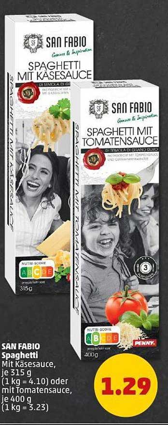 SAN FABIO Spaghetti mit Käsesauce oder Tomatensauce