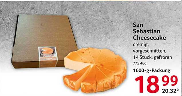 San Sebastian Cheesecake, cremig, vorgeschnitten, 14 Stück, gefroren
