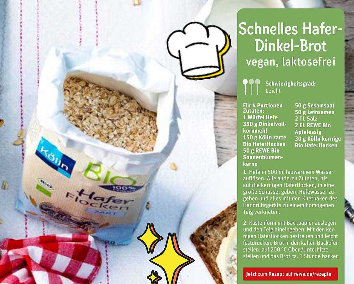 Schnelles Hafer-Dinkel-Brot vegan, laktosefrei