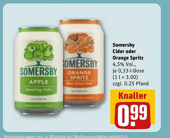 Somersby Cider oder Orange Spritz 0,33 l Dose für 0,99 €