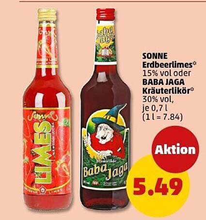SONNE Erdbeerlimonade 15% vol oder BABA JAGA Kräuterlikör 30% vol, je 0,7l