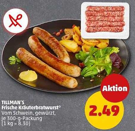 TILLMAN'S Frische Kräuterbratwurst* vom Schwein, gewürzt, je 300-g-Packung