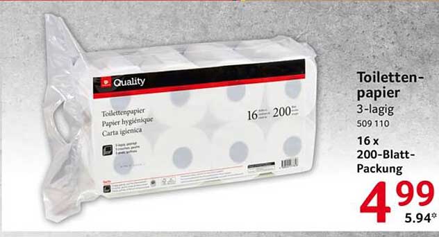 Toilettenpapier 3-lagig 16 x 200-Blatt-Packung