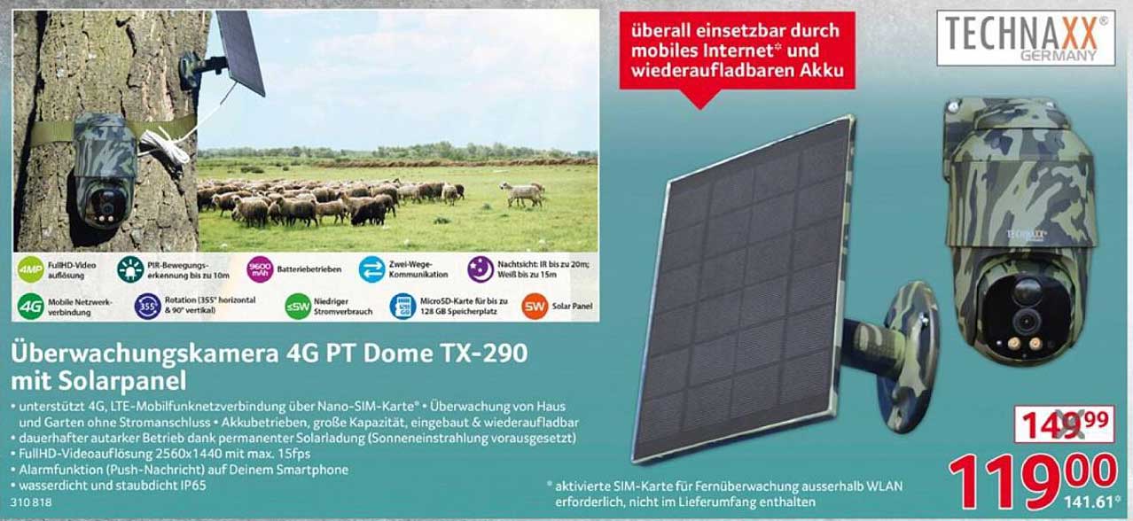 Überwachungskamera 4G PT Dome TX-290 mit Solarpanel