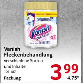 Vanish Fleckenbehandlung verschiedene Sorten und Inhalte