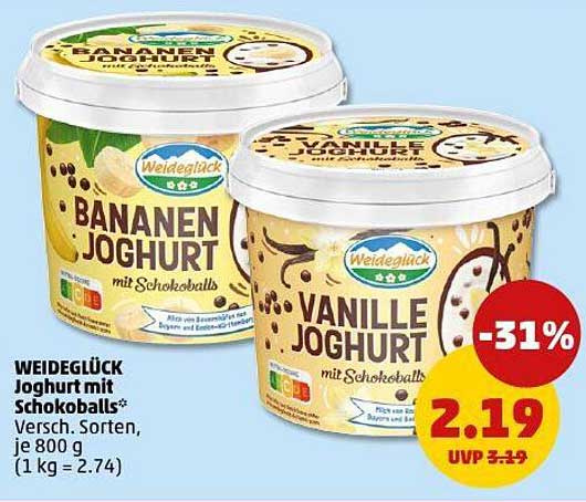 WEIDEGLÜCK Joghurt mit Schokoballs - Bananen- und Vanillejoghurt