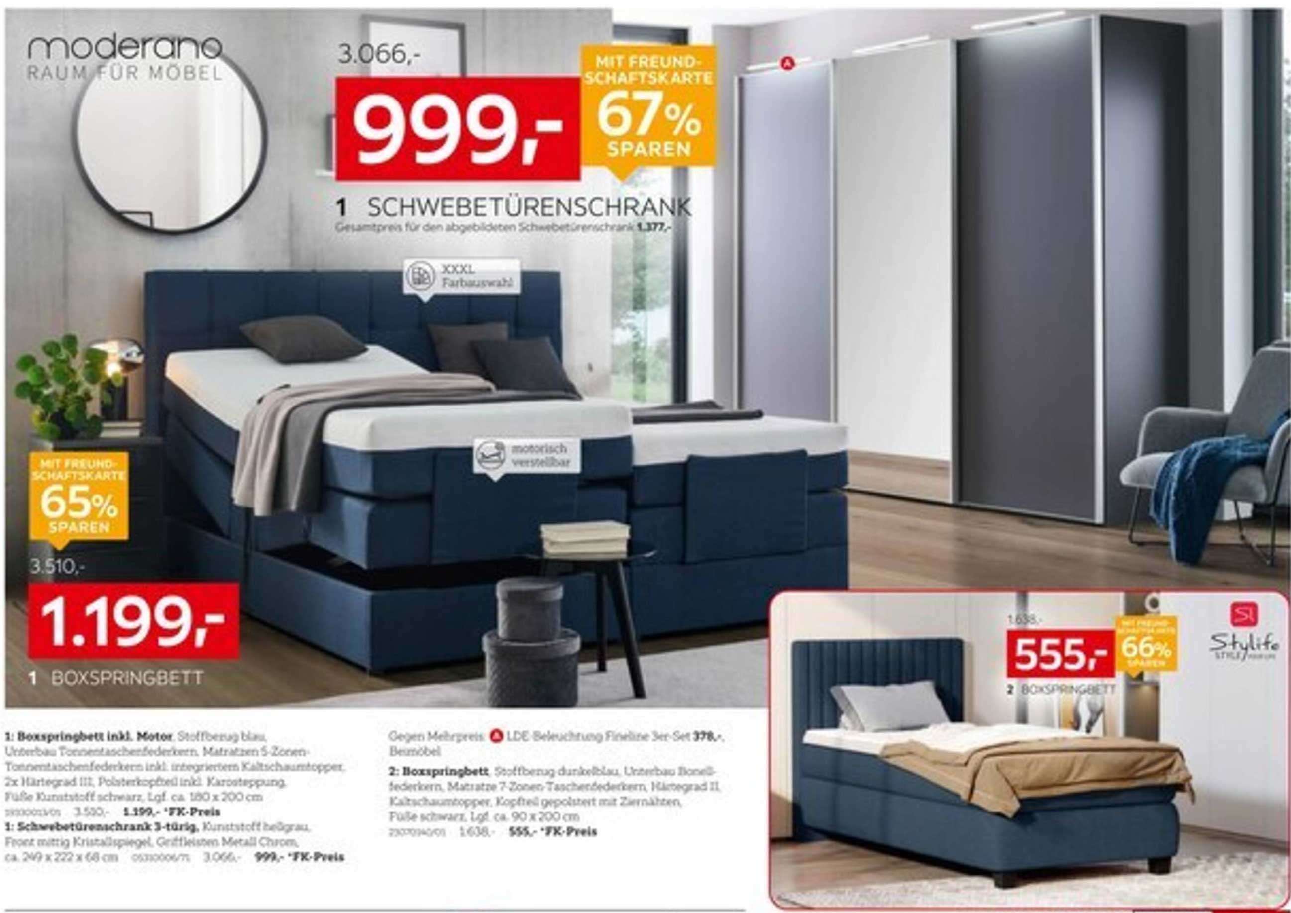 1 Boxspringbett inkl. Motor, Stoffbezug blau