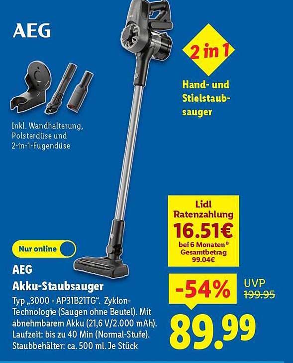 AEG Akku-Staubsauger 2 in 1 Hand- und Stielstaubsauger