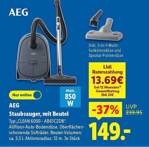 AEG Staubsauger mit Beutel Typ 'CLEAN 6000 - AB61C2DB'