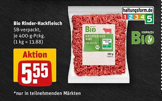 Bio Rinder-Hackfleisch, SB-verpackt, je 400-g-Pckg.