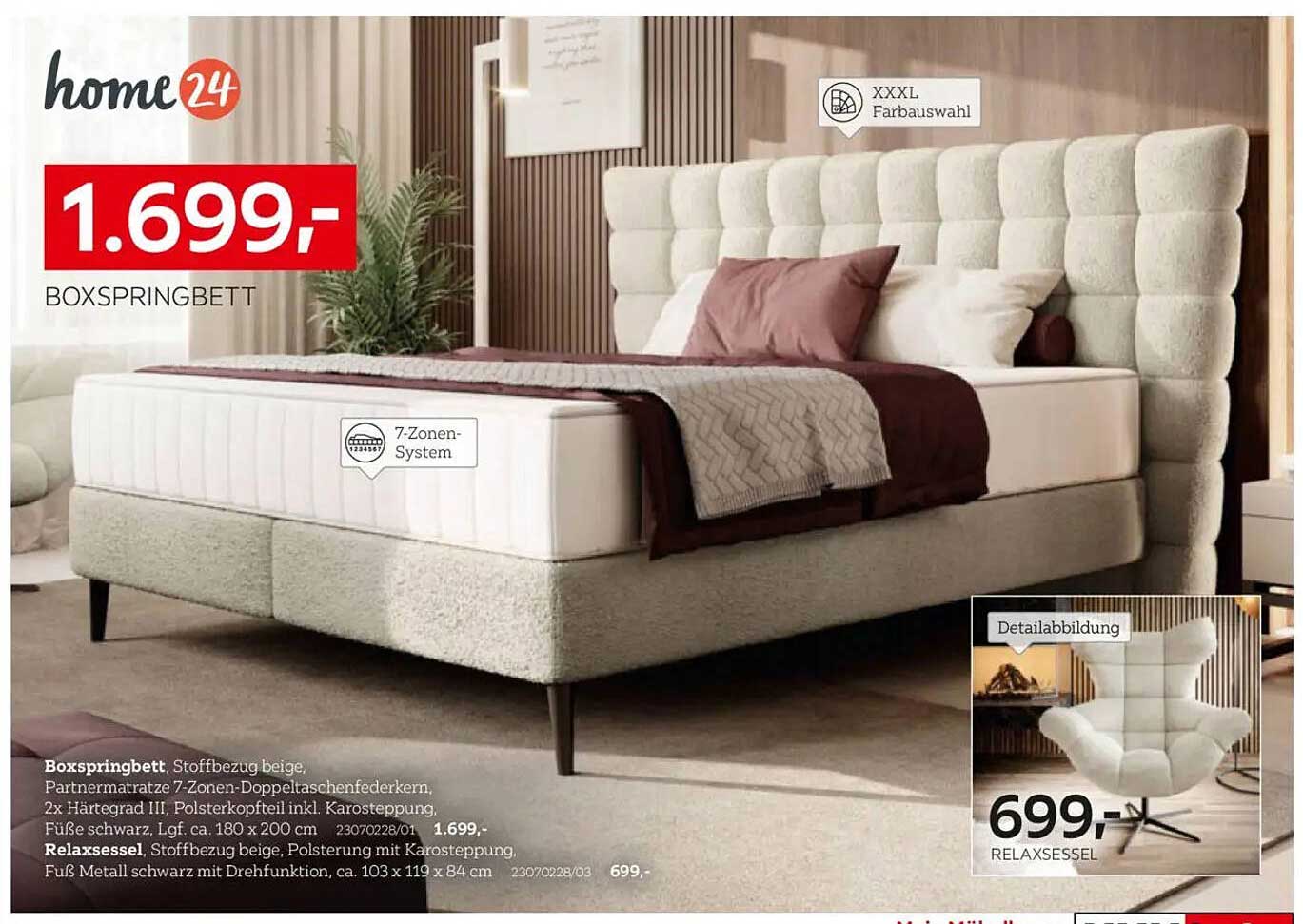 Boxspringbett beige mit Relaxsessel