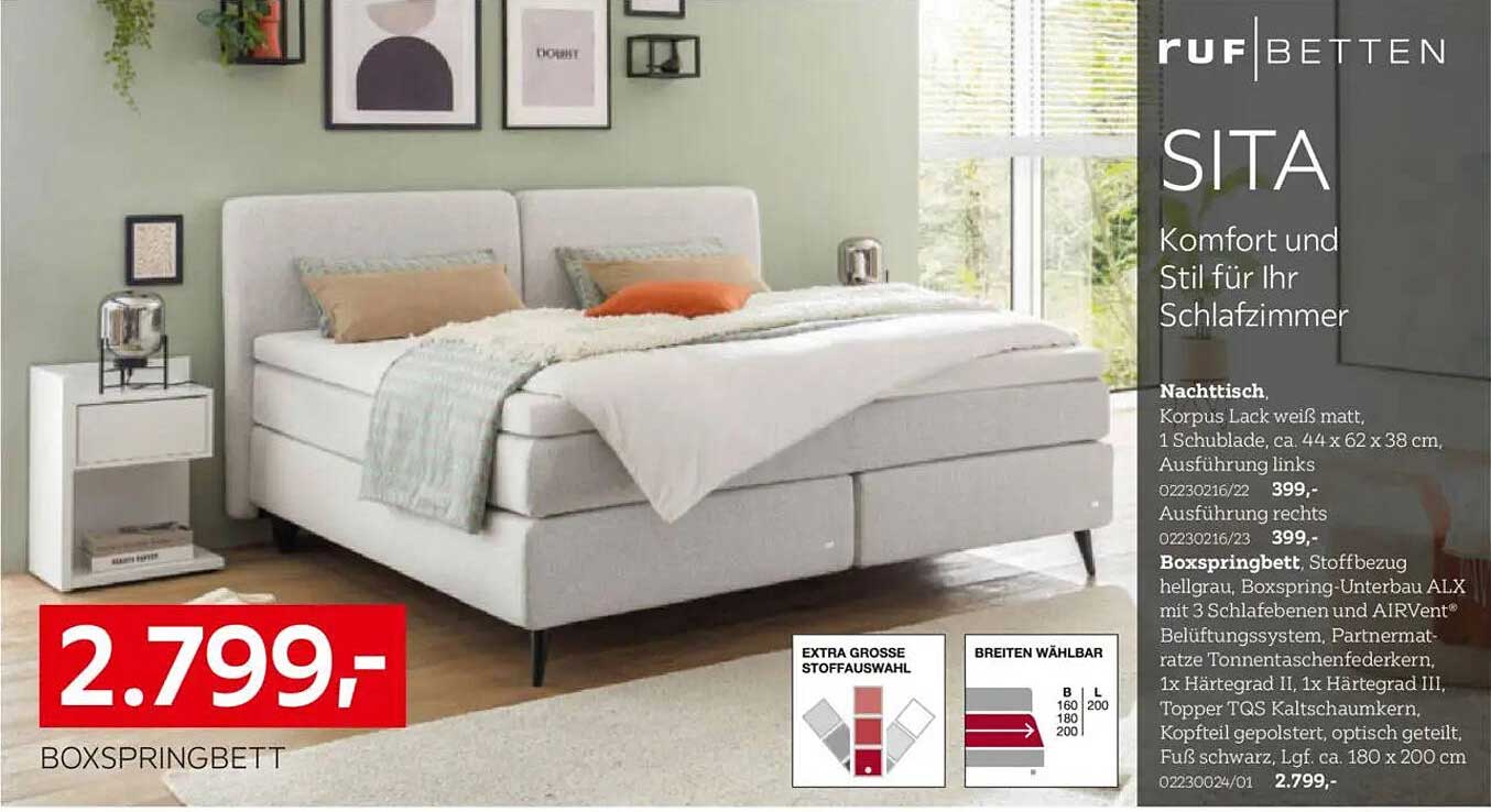 BOXSPRINGBETT SITA - Komfort und Stil für Ihr Schlafzimmer