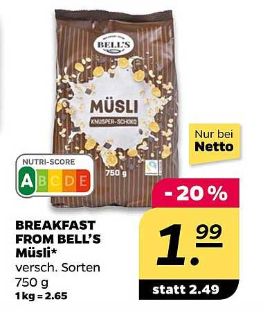 BREAKFAST FROM BELL'S Müsli* - Knusper-Schoko 750 g