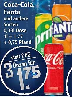 Coca-Cola, Fanta und andere Sorten 0,33l Dose – 3 Dosen für 1,75€