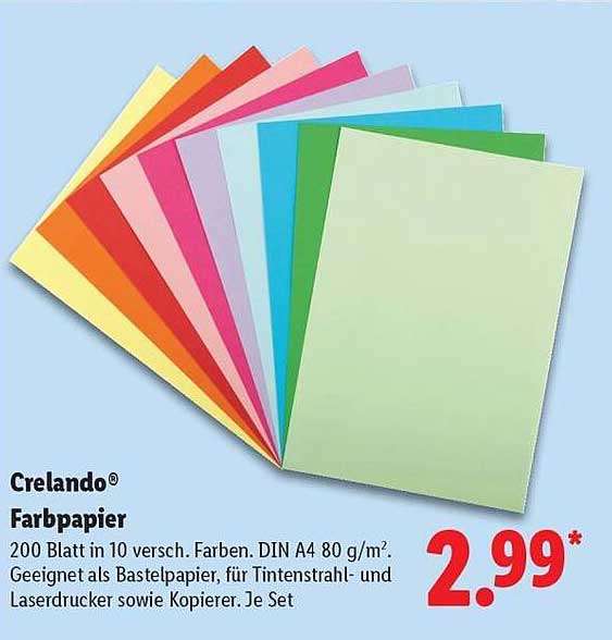 Crelando® Farbpapier - 200 Blatt in 10 verschiedenen Farben