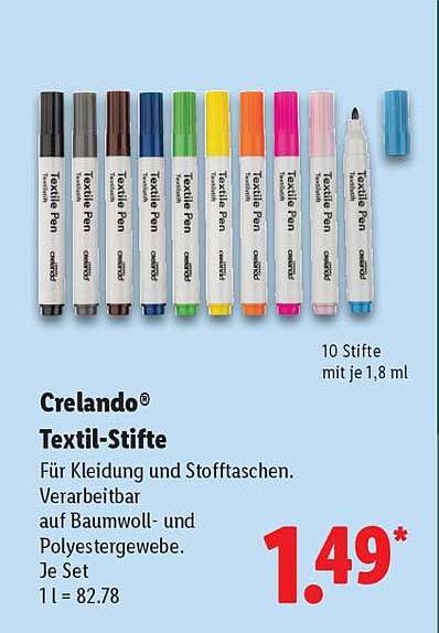 Crelando® Textil-Stifte - 10 Stifte mit je 1,8 ml