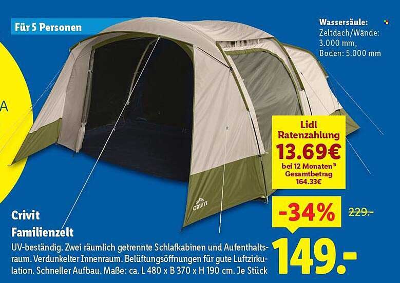 Crivit Familienzelt für 5 Personen - UV-beständig