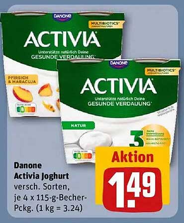 Danone Activia Joghurt verschiedene Sorten, je 4 x 115-g-Becher-Pckg.