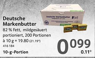 Deutsche Markenbutter 82 % Fett, mildgesäuert, portioniert, 200 Portionen