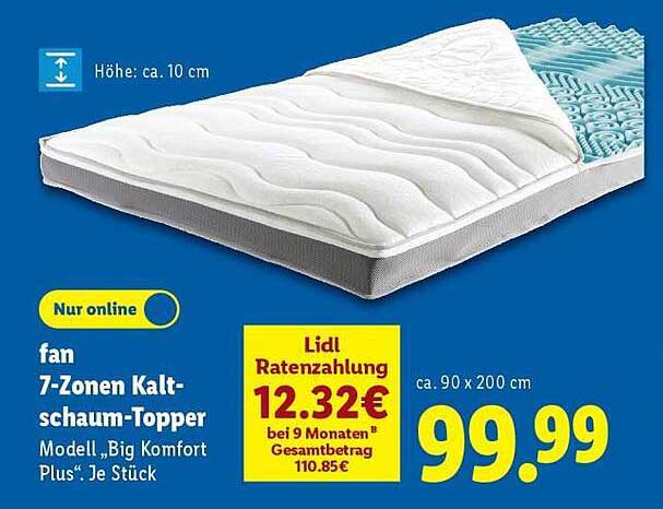 fan 7-Zonen Kaltschaum-Topper Modell 'Big Komfort Plus'