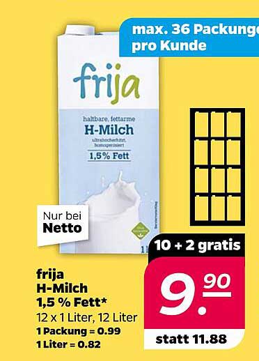 frija H-Milch 1,5 % Fett - 12 x 1 Liter