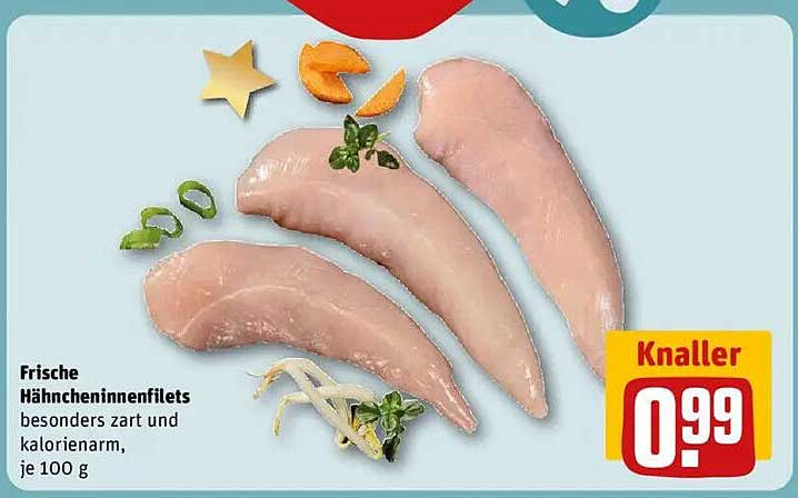 Frische Hähncheninnenfilets besonders zart und kalorienarm, je 100 g