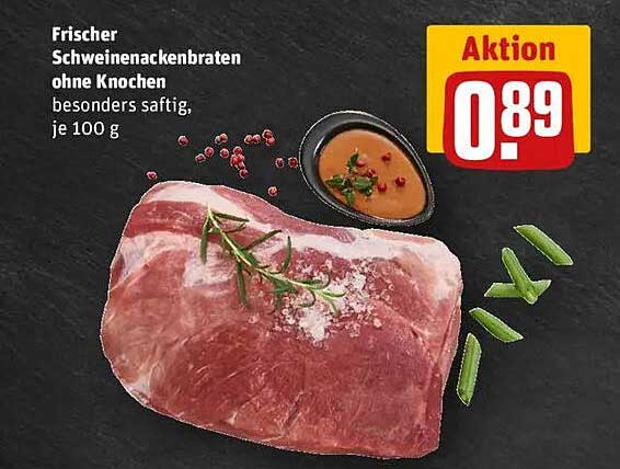 Frischer Schweinenackenbraten ohne Knochen, besonders saftig, je 100 g