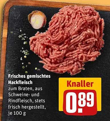 Frisches gemischtes Hackfleisch zum Braten, aus Schweine- und Rindfleisch, stets frisch hergestellt, je 100 g