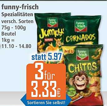 funny-frisch Spezialitäten, 75g - 100g Beutel, 3 für 3,33 €