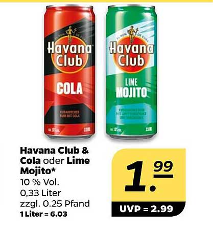 Havana Club & Cola oder Lime Mojito 0,33 Liter
