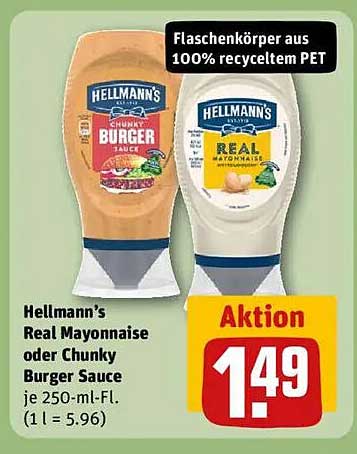 Hellmann's Real Mayonnaise oder Chunky Burger Sauce je 250-ml-Fl.