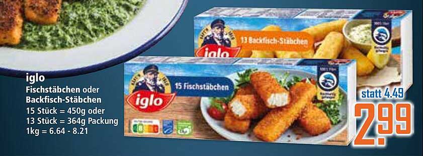 Iglo Fischstäbchen oder Backfisch-Stäbchen, 13 Stück