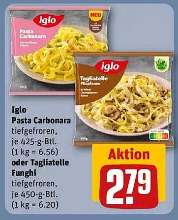 Iglo Pasta Carbonara oder Tagliatelle Funghi, tiefgefroren - Aktion