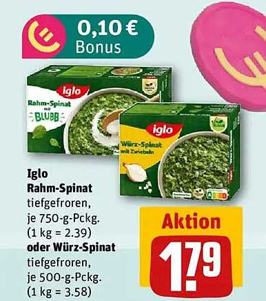 Iglo Rahm-Spinat oder Würz-Spinat tiefgefroren - Jetzt nur 1,79 €!