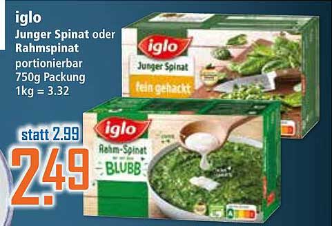Iglos Jung-Spinat oder Rahmspinat portionierbar 750g