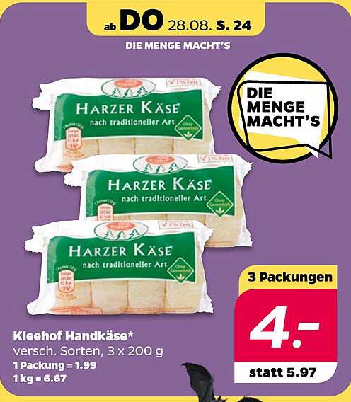 Kleehof Handkäse – 3 Packungen á 200 g für nur 4,- statt 5,97