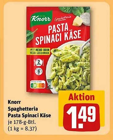 Knorr Spaghetteria Pasta Spinat Käse 178-g-Btl.