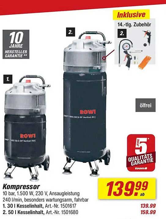 Kompressor 10 bar, 1.500 W von ROWI