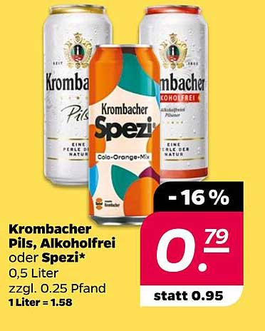 Krombacher Pils, Alkoholfrei oder Spezi* 0,5 Liter
