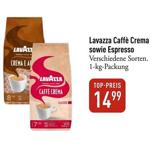 Lavazza Caffè Crema sowie Espresso - Verschiedene Sorten. 1-kg-Packung