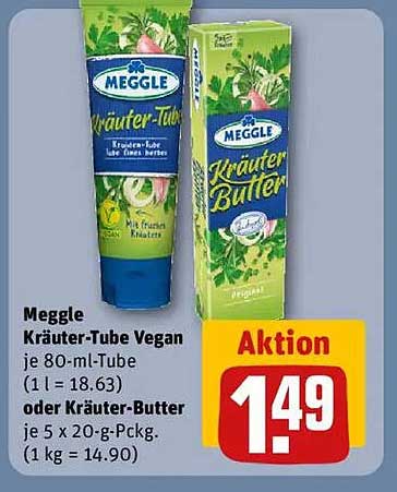 Meggle Kräuter-Tube Vegan 80 ml oder Kräuter-Butter 5 x 20 g Pckg.