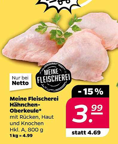 Meine Fleischerei Hähnchen-Oberkeule mit Rücken, Haut und Knochen, 800 g
