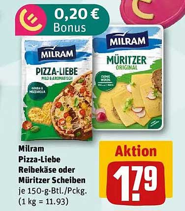 Milram Pizza-Liebe Reibekäse oder Müritzer Scheiben 150 g
